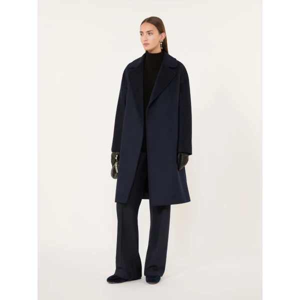 Max Mara Pedale Wool Wrap Coat in Navy | Wool Coat | Coveti