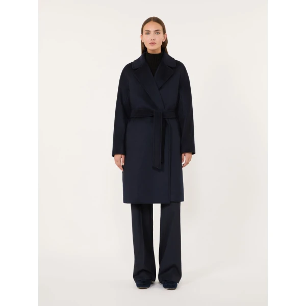 Max Mara Pedale Wool Wrap Coat in Navy | Wool Coat | Coveti