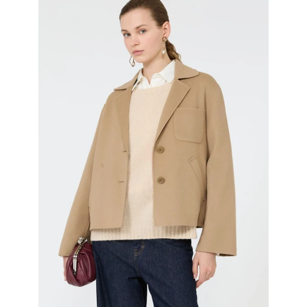 Max Mara Pelota Double Wool Cropped Jacket in Camel | Blazers | Coveti