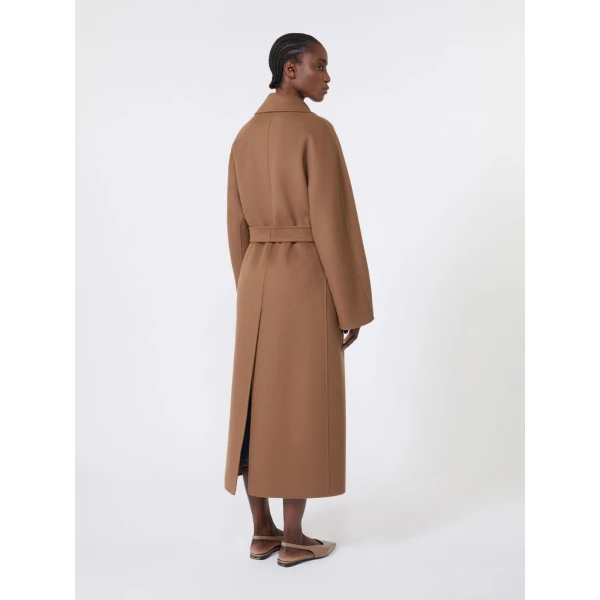 Max Mara Penelope Long Wool Drap Wrap Coat in Hazelnut Brown | Wool Coat | Coveti