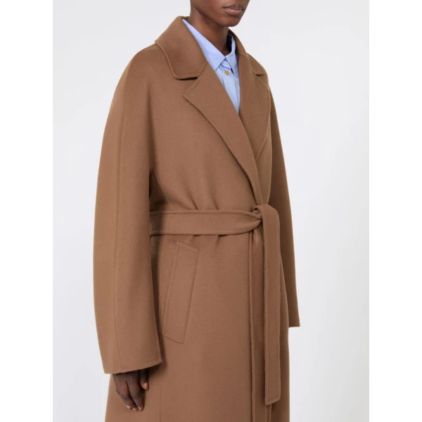 Max Mara Penelope Long Wool Drap Wrap Coat in Hazelnut Brown | Wool Coat | Coveti