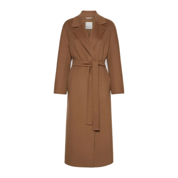 Max Mara Penelope Long Wool Drap Wrap Coat in Hazelnut Brown | Wool Coat | Coveti
