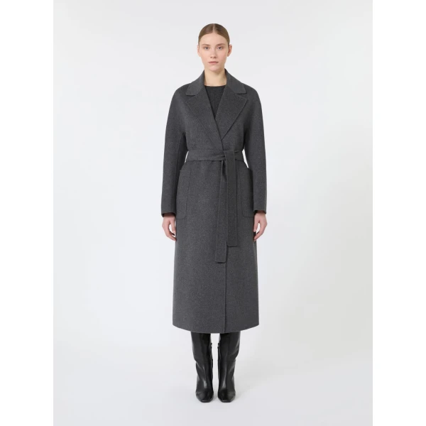 Max Mara Peonie Long Double Wool Wrap Coat in Dark Grey | Wool Coat | Coveti