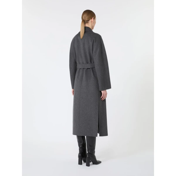 Max Mara Peonie Long Double Wool Wrap Coat in Dark Grey | Wool Coat | Coveti