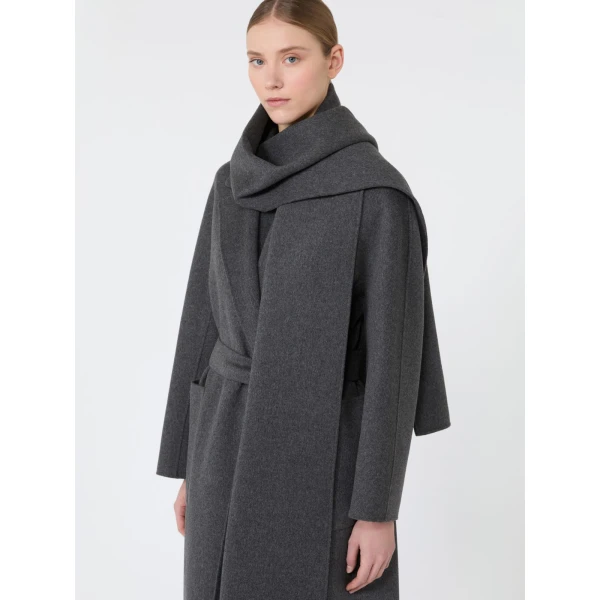 Max Mara Peonie Long Double Wool Wrap Coat in Dark Grey | Wool Coat | Coveti