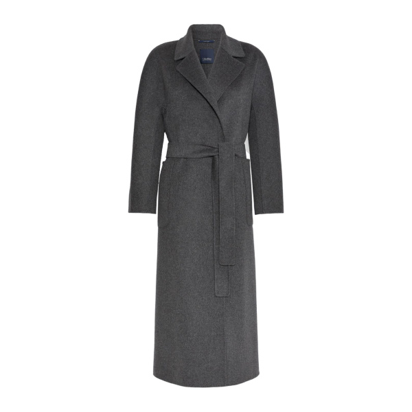 Max Mara Peonie Long Double Wool Wrap Coat in Dark Grey | Wool Coat | Coveti