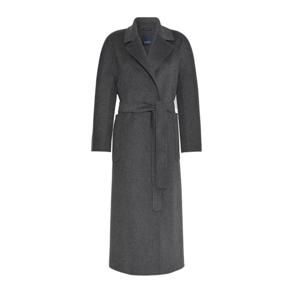 Peonie Long Double Wool Wrap Coat in Dark Grey