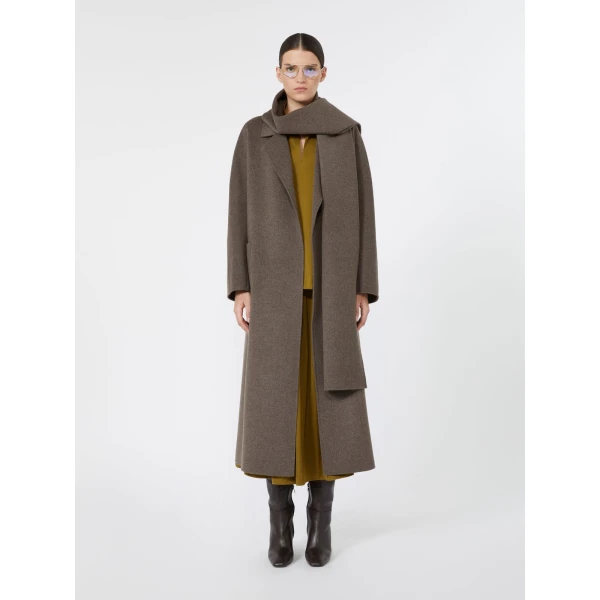 Max Mara Peonie Long Double Wool Wrap Coat in Medium Grey | Wool Coat | Coveti