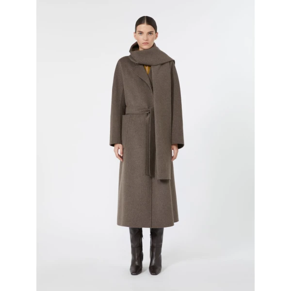 Max Mara Peonie Long Double Wool Wrap Coat in Medium Grey | Wool Coat | Coveti