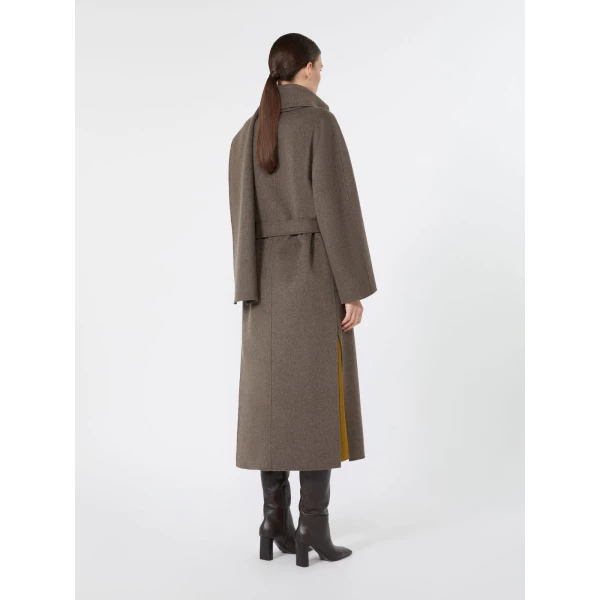 Max Mara Peonie Long Double Wool Wrap Coat in Medium Grey | Wool Coat | Coveti