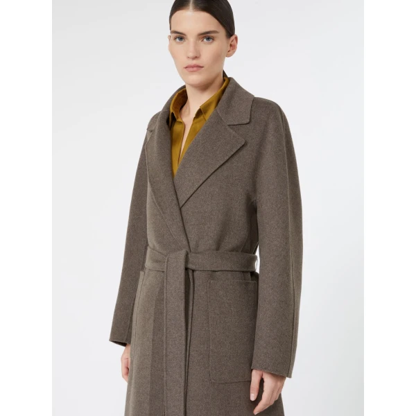 Max Mara Peonie Long Double Wool Wrap Coat in Medium Grey | Wool Coat | Coveti