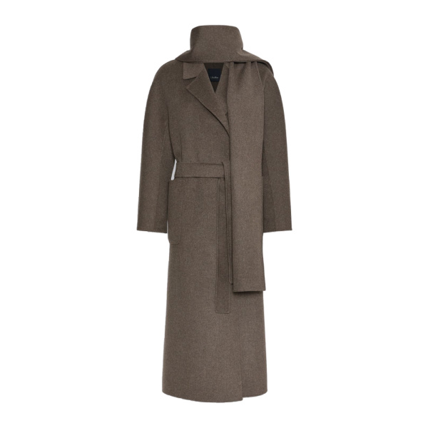 Max Mara Peonie Long Double Wool Wrap Coat in Medium Grey | Wool Coat | Coveti
