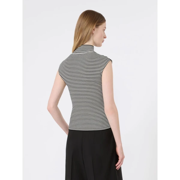 Max Mara Pepato Sleeveless Viscose Crepe Polo-Neck in Black and White | Turtlenecks | Coveti