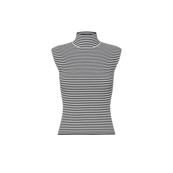 Pepato Sleeveless Viscose Crepe Polo-Neck in Black and White