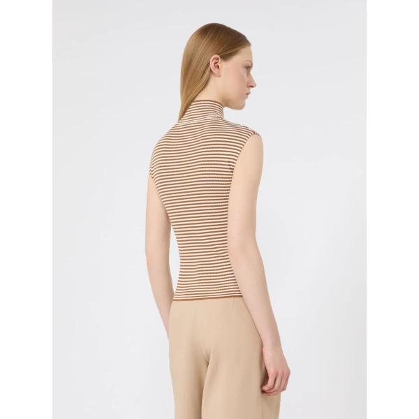 Max Mara Pepato Sleeveless Viscose Crepe Polo-Neck in Caramel | Turtlenecks | Coveti