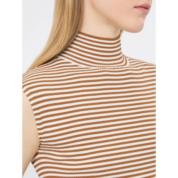 Max Mara Pepato Sleeveless Viscose Crepe Polo-Neck in Caramel | Turtlenecks | Coveti