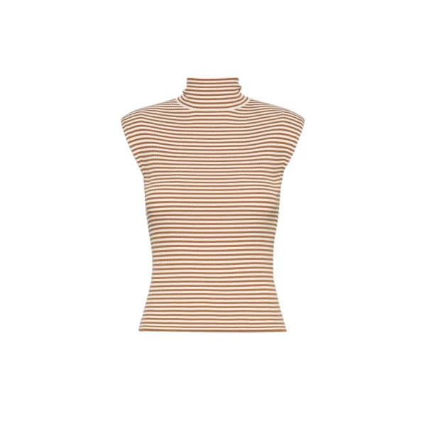 Pepato Sleeveless Viscose Crepe Polo-Neck in Caramel