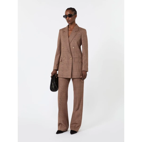 Max Mara Pepato Slim Patterned Wool Grisaille Trousers in Camel | Tailored pants | Coveti