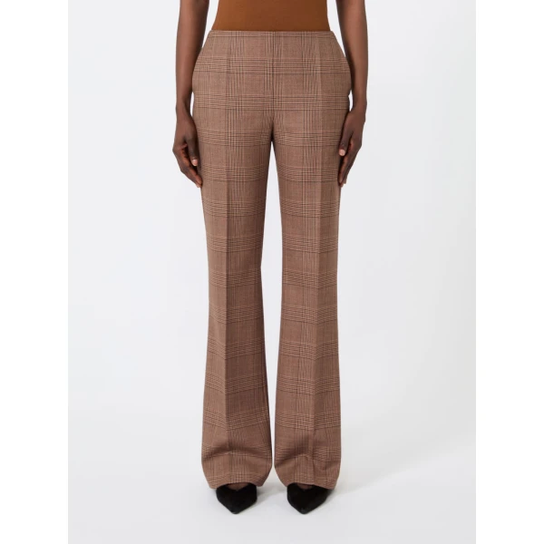 Max Mara Pepato Slim Patterned Wool Grisaille Trousers in Camel | Tailored pants | Coveti