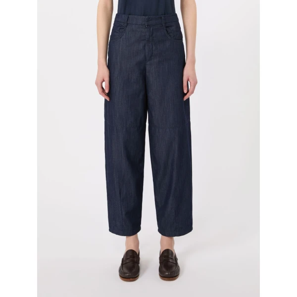 Max Mara Peplo Cotton Denim Barrel-Leg Trousers in Midnight Blue | Denim | Coveti