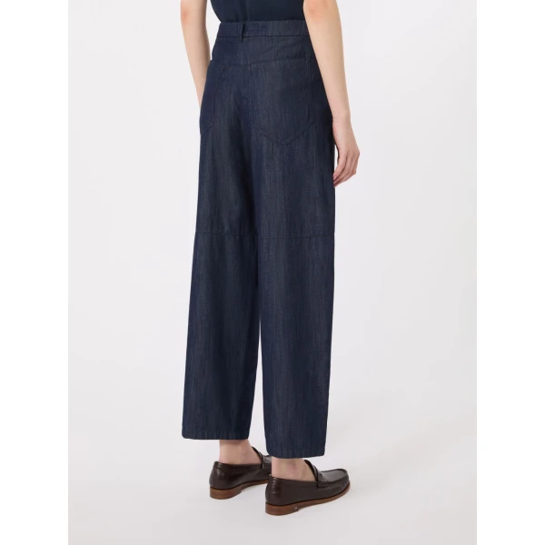 Max Mara Peplo Cotton Denim Barrel-Leg Trousers in Midnight Blue | Denim | Coveti