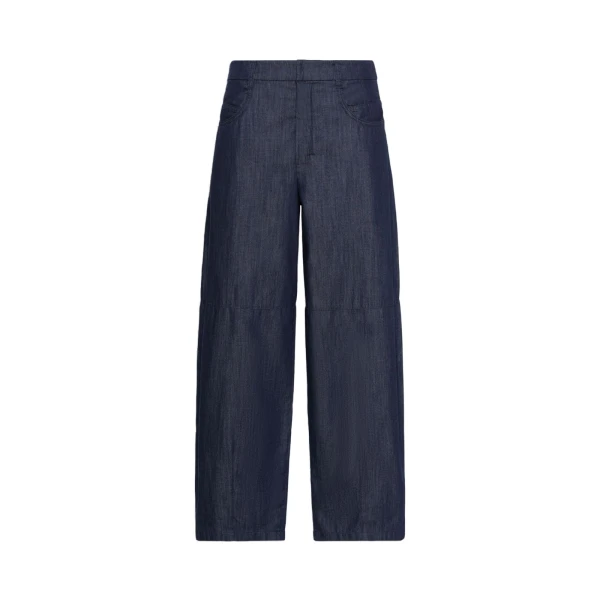 Peplo Cotton Denim Barrel-Leg Trousers in Midnight Blue