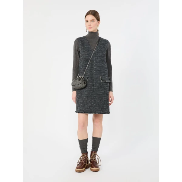 Max Mara Pera Sleeveless Boucle Jersey Mini Dress in Dark Grey | Mini Dresses | Coveti