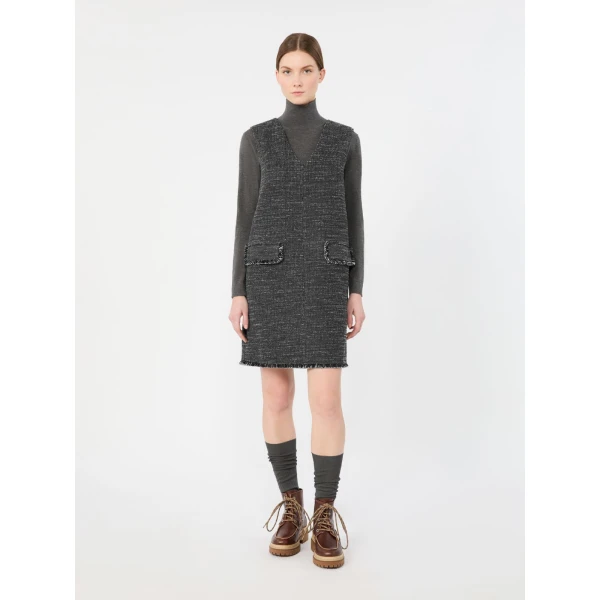 Max Mara Pera Sleeveless Boucle Jersey Mini Dress in Dark Grey | Mini Dresses | Coveti