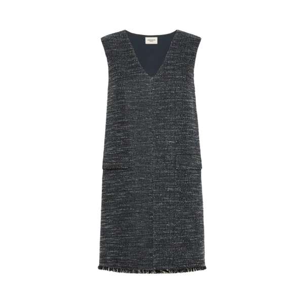 Max Mara Pera Sleeveless Boucle Jersey Mini Dress in Dark Grey | Mini Dresses | Coveti