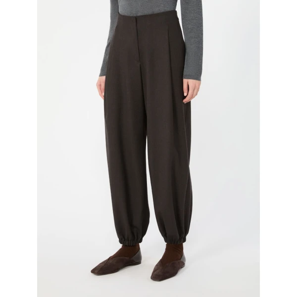 Max Mara Pergola Wool Flannel Trousers in Dark Brown | Wide leg pants | Coveti