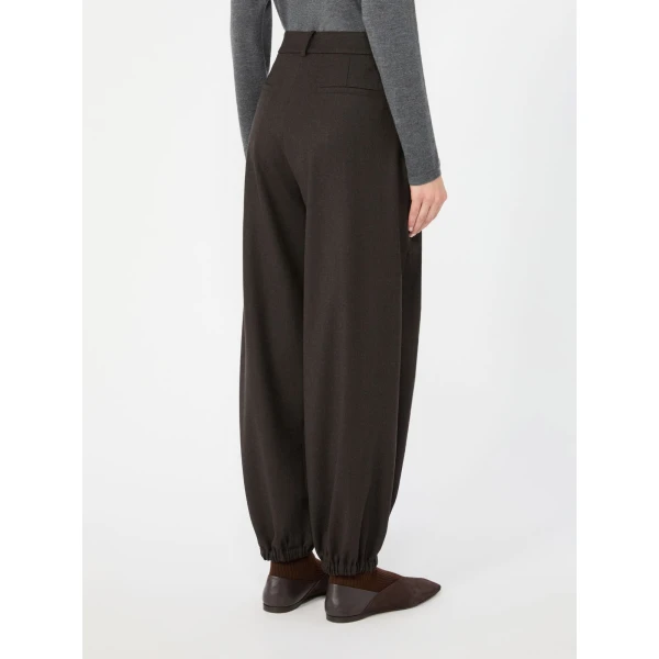 Max Mara Pergola Wool Flannel Trousers in Dark Brown | Wide leg pants | Coveti