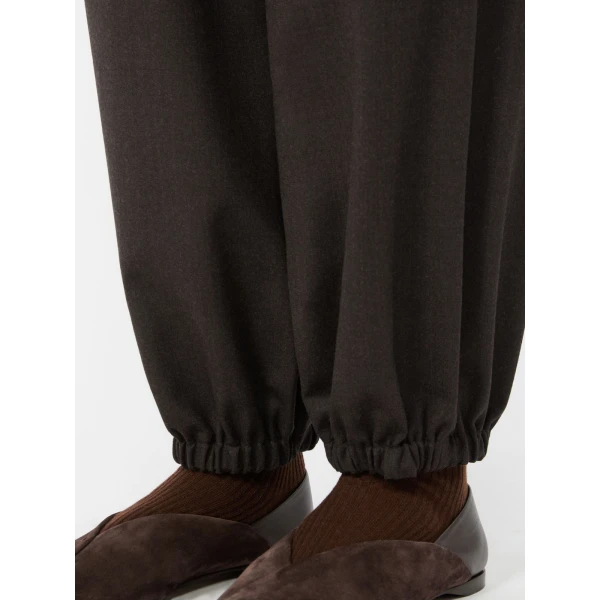 Max Mara Pergola Wool Flannel Trousers in Dark Brown | Wide leg pants | Coveti