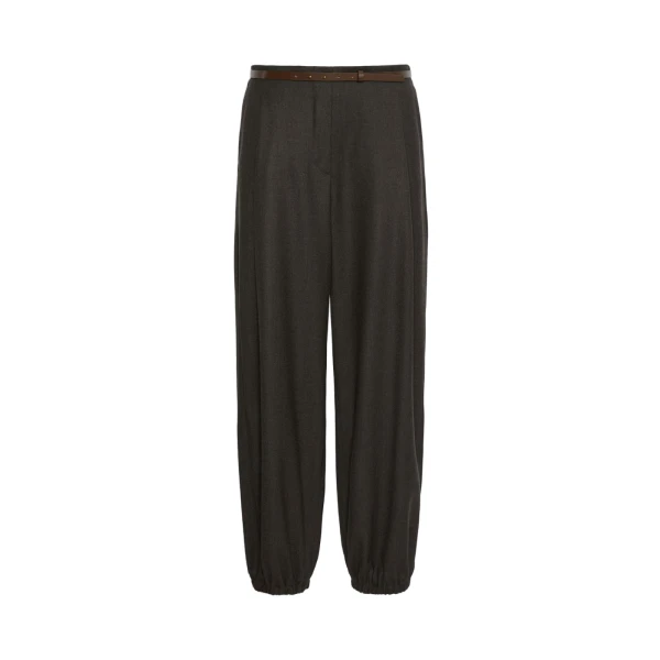 Max Mara Pergola Wool Flannel Trousers in Dark Brown | Wide leg pants | Coveti