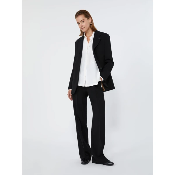 Max Mara Periodi Wool Cady Palazzo Trousers in Black | Wide leg pants | Coveti