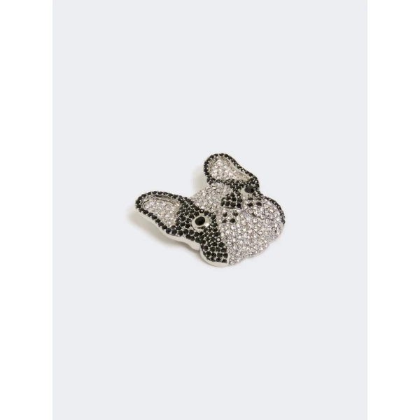Max Mara Perle Rhinestone Metal Brooch in Black | Brooches & Pins | Coveti