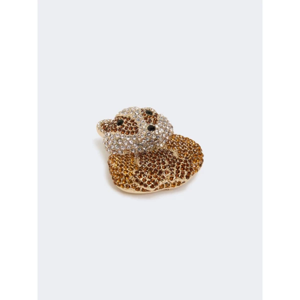 Max Mara Perle Rhinestone Metal Brooch in Bronze | Brooches & Pins | Coveti