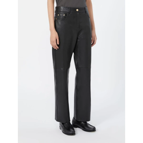 Max Mara Pesca Five-Pocket Nappa Leather Trousers in Black | Tailored pants | Coveti