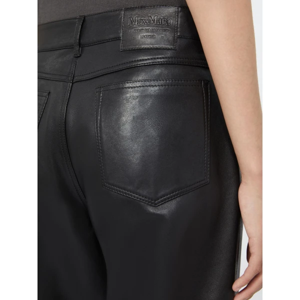 Max Mara Pesca Five-Pocket Nappa Leather Trousers in Black | Tailored pants | Coveti