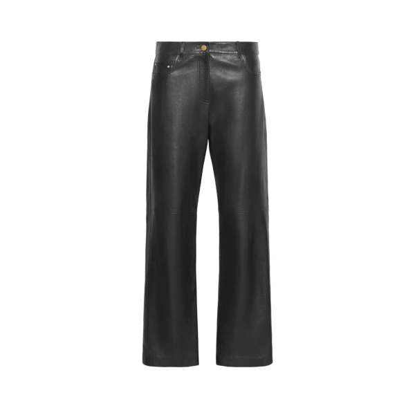 Pesca Five-Pocket Nappa Leather Trousers in Black