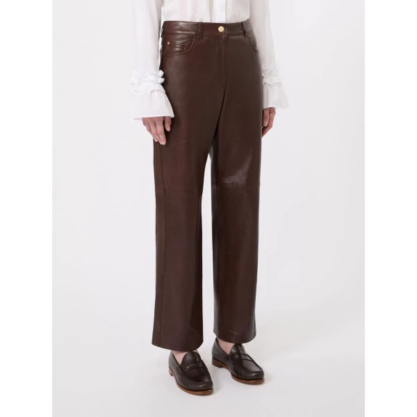 Max Mara Pesca Five-Pocket Nappa Leather Trousers in Dark Brown | Tailored pants | Coveti