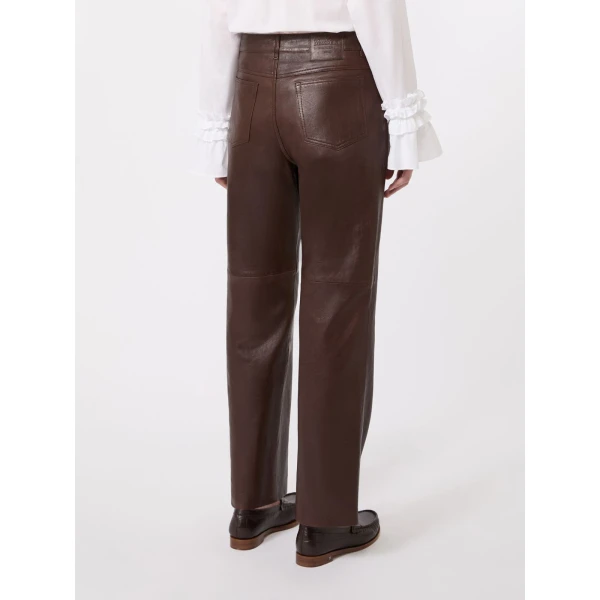 Max Mara Pesca Five-Pocket Nappa Leather Trousers in Dark Brown | Tailored pants | Coveti