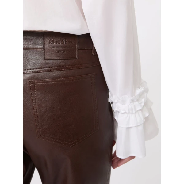 Max Mara Pesca Five-Pocket Nappa Leather Trousers in Dark Brown | Tailored pants | Coveti
