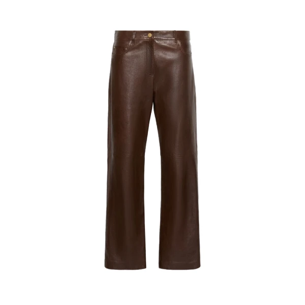 Max Mara Pesca Five-Pocket Nappa Leather Trousers in Dark Brown | Tailored pants | Coveti