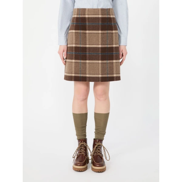 Max Mara Pesche Short Checked Wool Skirt in Brown | Mini Skirts | Coveti