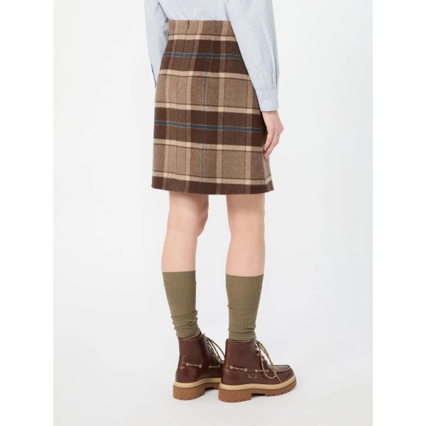 Max Mara Pesche Short Checked Wool Skirt in Brown | Mini Skirts | Coveti