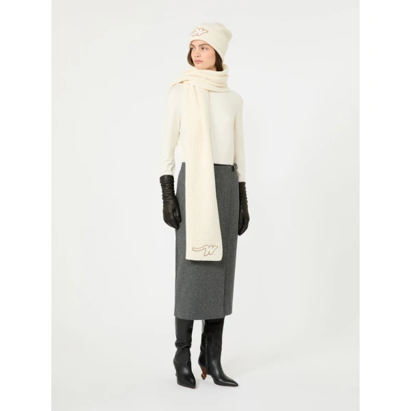 Max Mara Petali Jacquard Jersey Wrap Skirt in Medium Grey | Pencil Skirts | Coveti