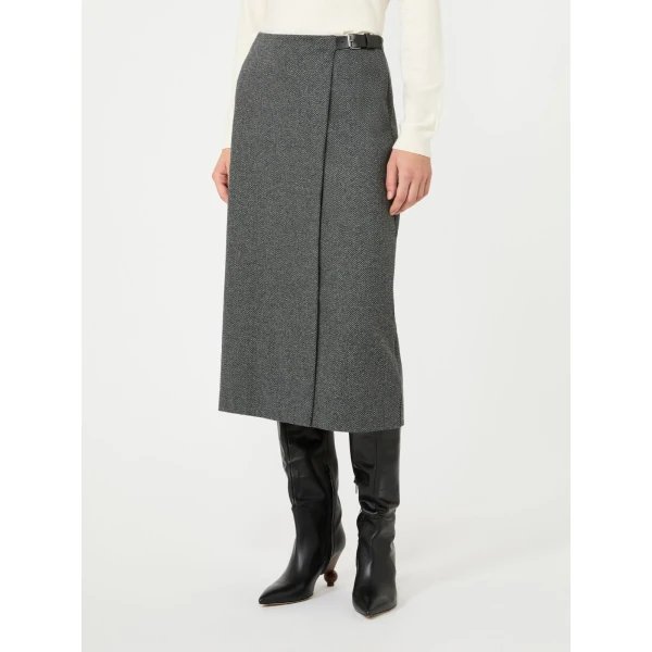 Max Mara Petali Jacquard Jersey Wrap Skirt in Medium Grey | Pencil Skirts | Coveti