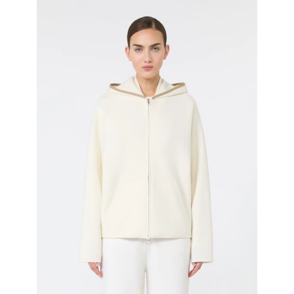 Max Mara Petali Wool and Cashmere Hooded Sweater in White | Sweaters | Coveti