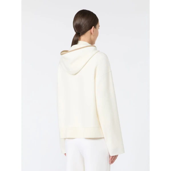Max Mara Petali Wool and Cashmere Hooded Sweater in White | Sweaters | Coveti