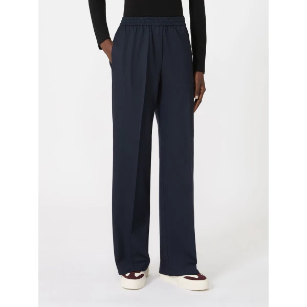 Max Mara Petra Stretch Wool Batavia Trousers in Navy | Tailored pants | Coveti